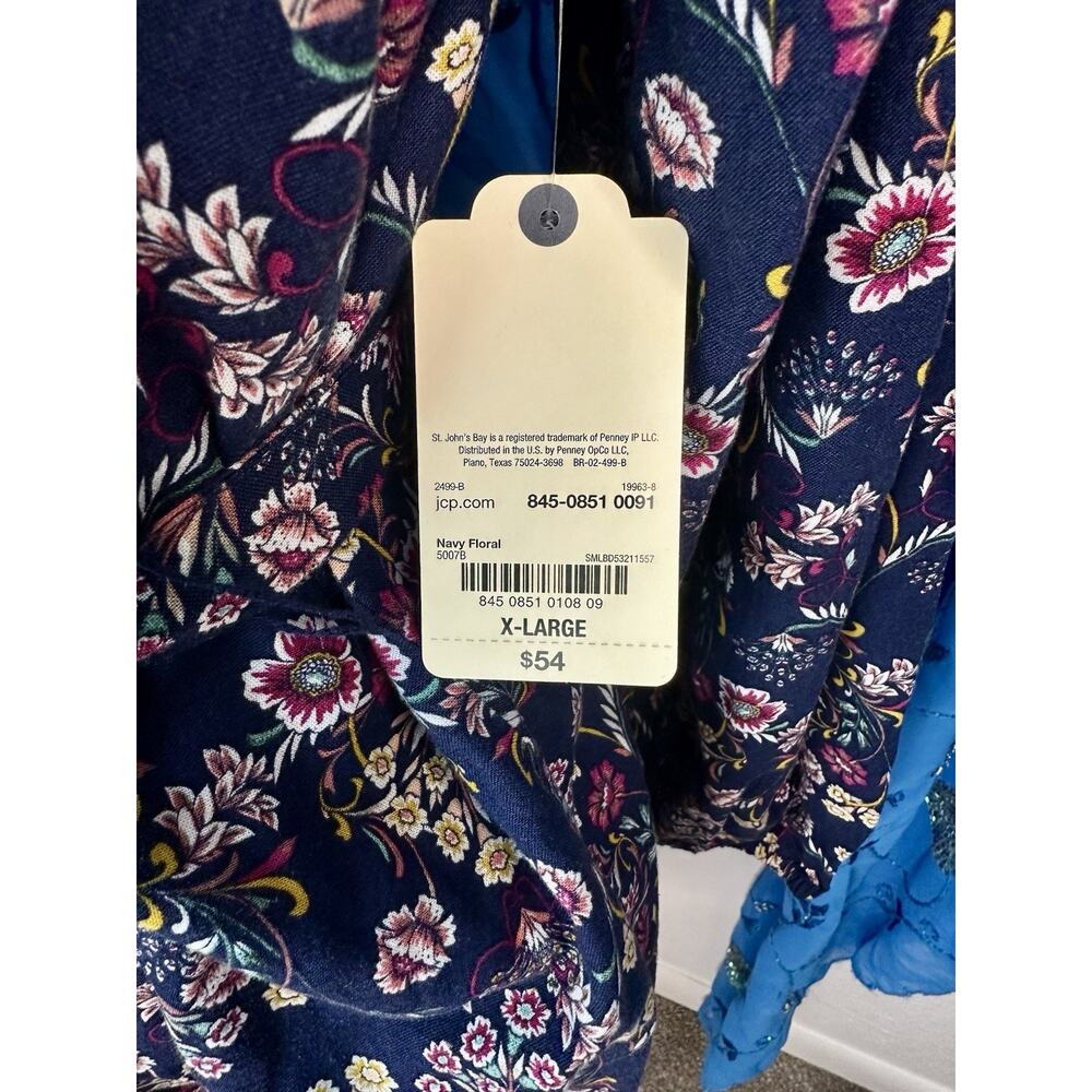 NWT St. John’s Bay Navy Floral Dress With Belt XL - Picture 3 of 6